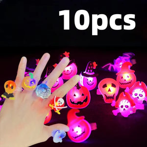 2024 Christmas LED Glow Ring Creative Ghost Skeleton Glow in the Dark Finger Ring Toy Lights Halloween Jewelry Party Gifts