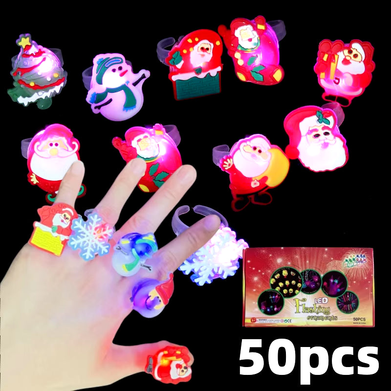 2024 Christmas LED Glow Ring Creative Ghost Skeleton Glow in the Dark Finger Ring Toy Lights Halloween Jewelry Party Gifts