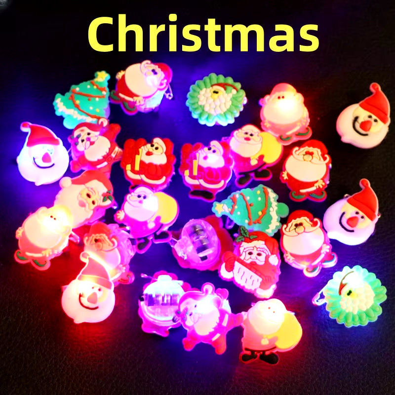 2024 Christmas LED Glow Ring Creative Ghost Skeleton Glow in the Dark Finger Ring Toy Lights Halloween Jewelry Party Gifts