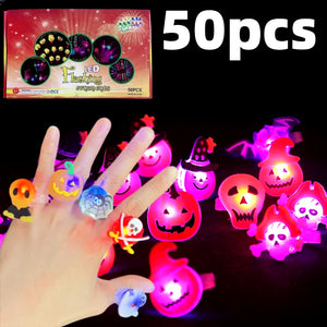 2024 Christmas LED Glow Ring Creative Ghost Skeleton Glow in the Dark Finger Ring Toy Lights Halloween Jewelry Party Gifts