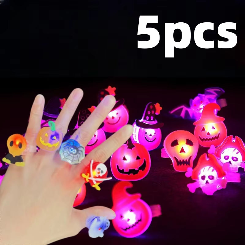 2024 Christmas LED Glow Ring Creative Ghost Skeleton Glow in the Dark Finger Ring Toy Lights Halloween Jewelry Party Gifts