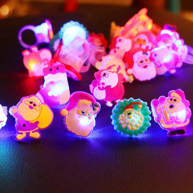 2024 Christmas LED Glow Ring Creative Ghost Skeleton Glow in the Dark Finger Ring Toy Lights Halloween Jewelry Party Gifts